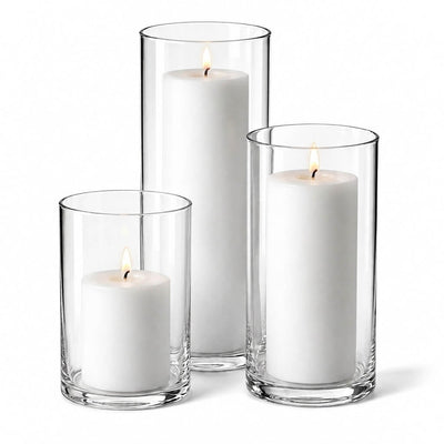 Richland Pillar Candles & Cylinder Vases Set of 12 - White - thumbnail number 2