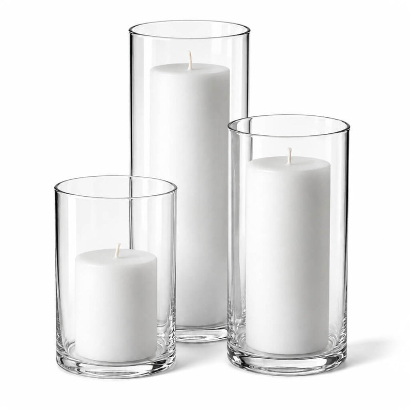 Richland Pillar Candles & Cylinder Vases Set of 12 - White - thumbnail number 1