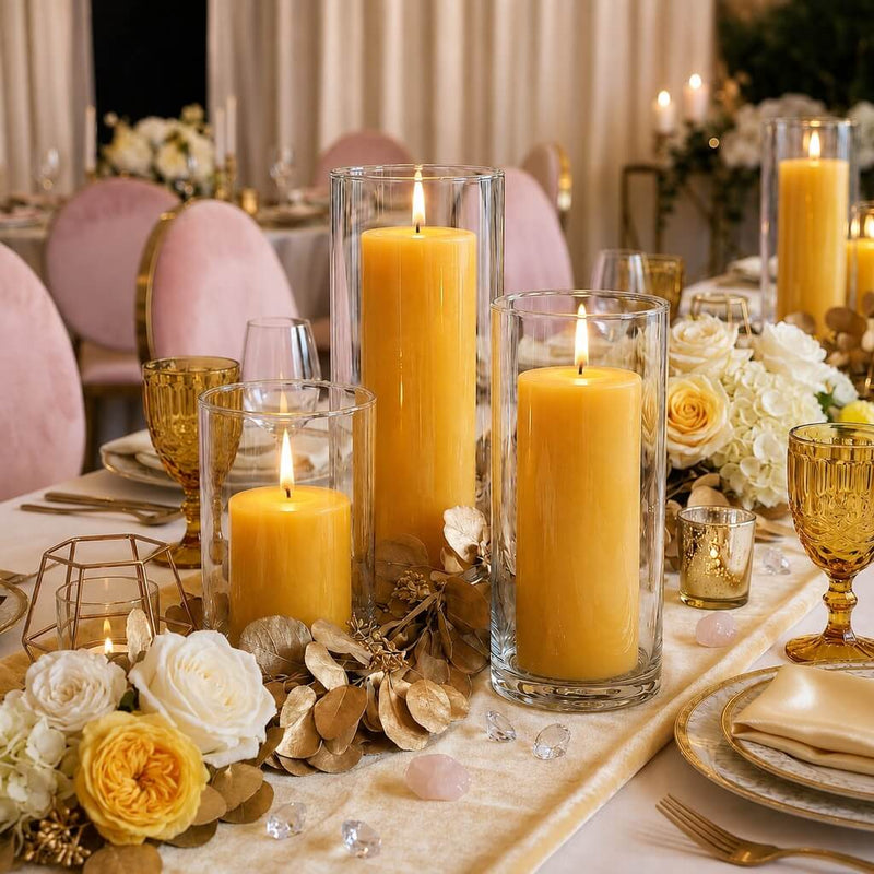 Richland Pillar Candles & Cylinder Vases Set of 3 - Yellow - thumbnail number 4