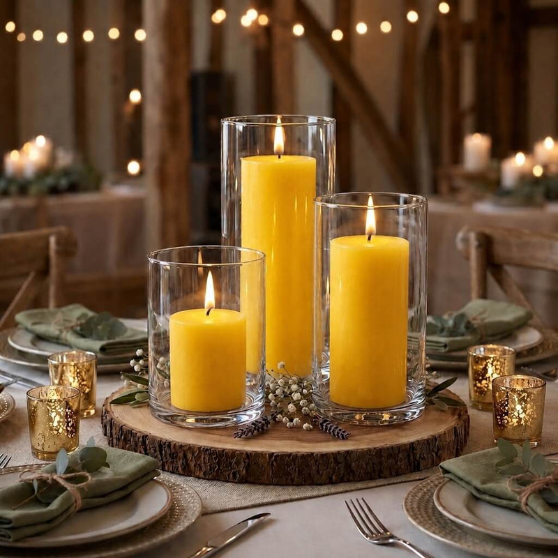 Richland Pillar Candles & Cylinder Vases Set of 3 - Yellow - thumbnail number 5