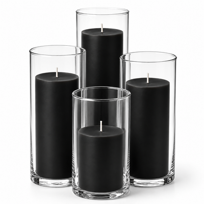Richland Slim Pillar Candles & Cylinder Vases Set of 8 - Black - thumbnail number 1