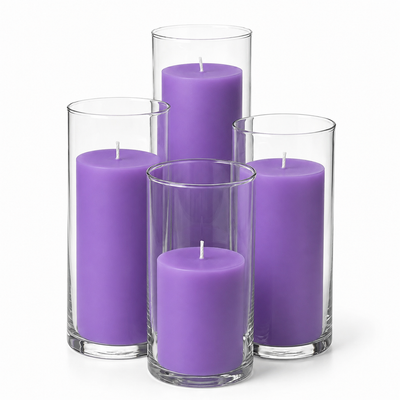 Richland Slim Pillar Candles & Cylinder Vases Set of 8 - Lavender - thumbnail number 1