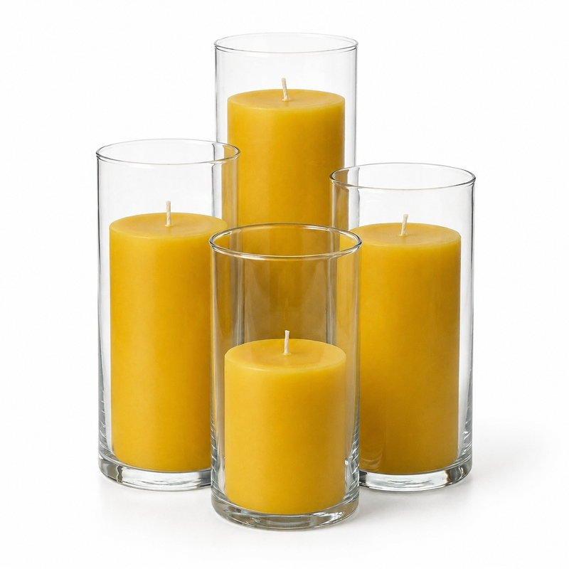 Richland Slim Pillar Candles & Cylinder Vases Set of 8 - Yellow - thumbnail number 1