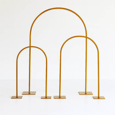 3-Piece Set Gold Metal Chiara Arch Centerpieces – Wedding Cake Flower Stand Frames 20", 23", 35" with Detachable Base