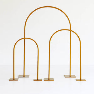 3-Piece Set Gold Metal Chiara Arch Centerpieces – Wedding Cake Flower Stand Frames 20", 23", 35" with Detachable Base