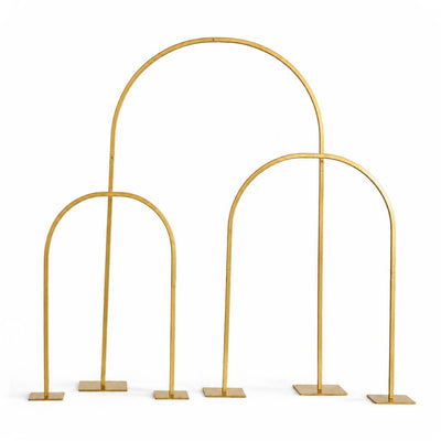 3-Piece Set Gold Metal Chiara Arch Centerpieces – Wedding Cake Flower Stand Frames 20", 23", 35" with Detachable Base - thumbnail number 1
