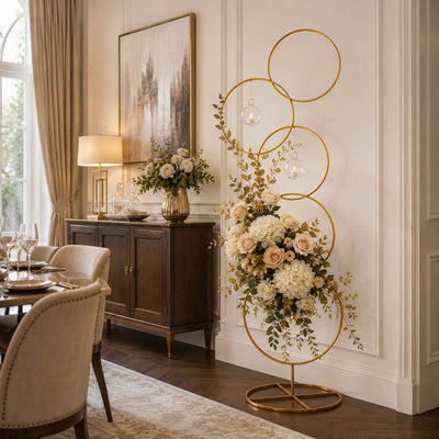 5ft Gold Hoop Pillar Flower Stand – 4-Tier Metal Wreath Arch Wedding Table Centerpiece - thumbnail number 8