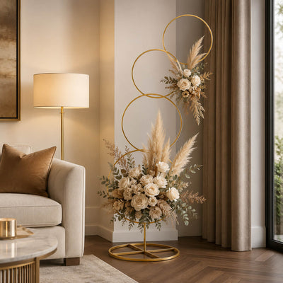 5ft Gold Hoop Pillar Flower Stand – 4-Tier Metal Wreath Arch Wedding Table Centerpiece - thumbnail number 9