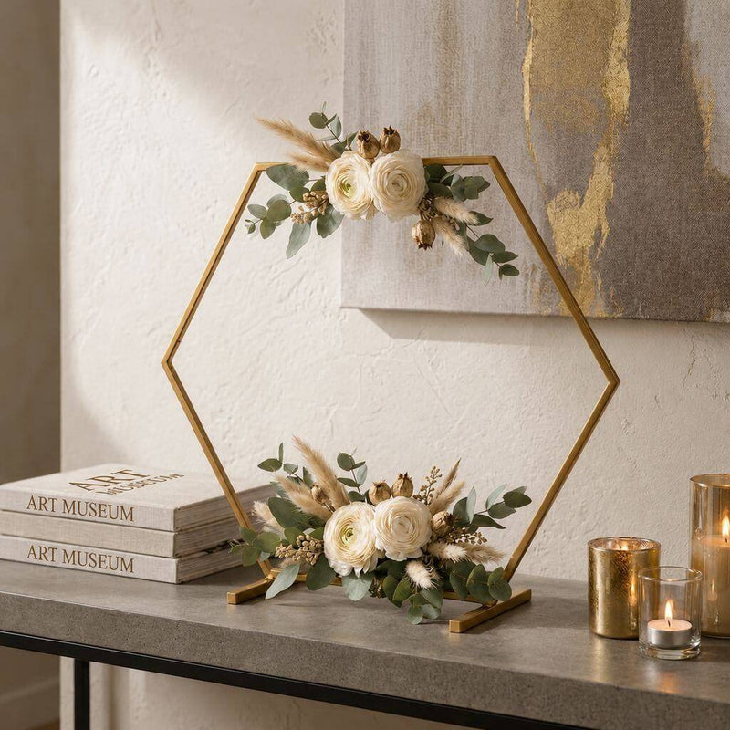 Geometric Gold Hexagon Table Arch 21" – Metal Self-Standing Wedding Flower Balloon Frame - thumbnail number 8