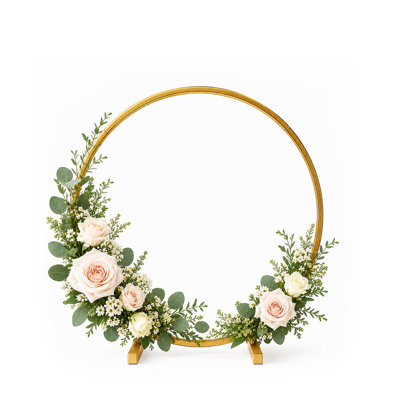 Gold Metal Hoop Wreath Centerpiece 24" – Round Arch Table Display for Weddings and Events - thumbnail number 2