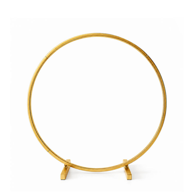 28" Gold Round Hoop Wedding Centerpiece – Metal Self-Standing Floral Wreath Frame - thumbnail number 1
