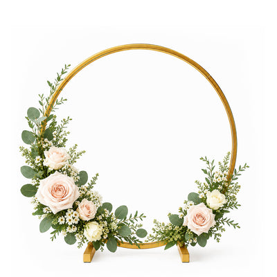 28" Gold Round Hoop Wedding Centerpiece – Metal Self-Standing Floral Wreath Frame - thumbnail number 2