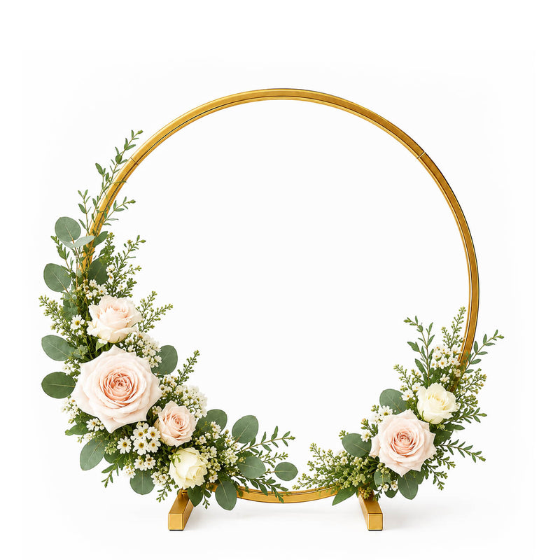 28" Gold Round Hoop Wedding Centerpiece – Metal Self-Standing Floral Wreath Frame - thumbnail number 2