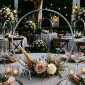 Silver Metal Hoop Wreath Centerpiece 24" – Round Arch Table Display for Weddings and Events - thumbnail number 3