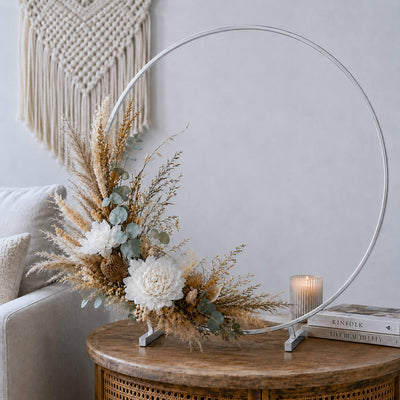 Silver Metal Hoop Wreath Centerpiece 24" – Round Arch Table Display for Weddings and Events - thumbnail number 9