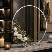 Silver Metal Hoop Wreath Centerpiece 24" – Round Arch Table Display for Weddings and Events - thumbnail number 11