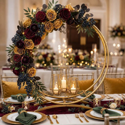 Double Frame Metal Hoop Centerpiece 24" Gold – Wedding Flower Stand for Cake Table Décor - thumbnail number 4
