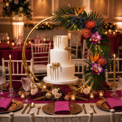 Double Frame Metal Hoop Centerpiece 24" Gold – Wedding Flower Stand for Cake Table Décor - thumbnail number 5