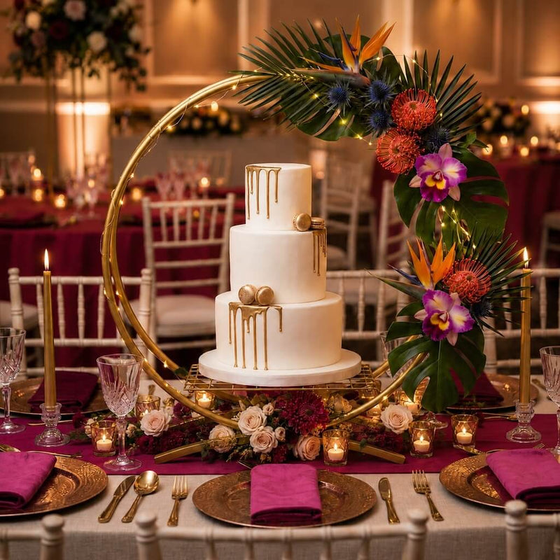 Double Frame Metal Hoop Centerpiece 24" Gold – Wedding Flower Stand for Cake Table Décor - thumbnail number 5
