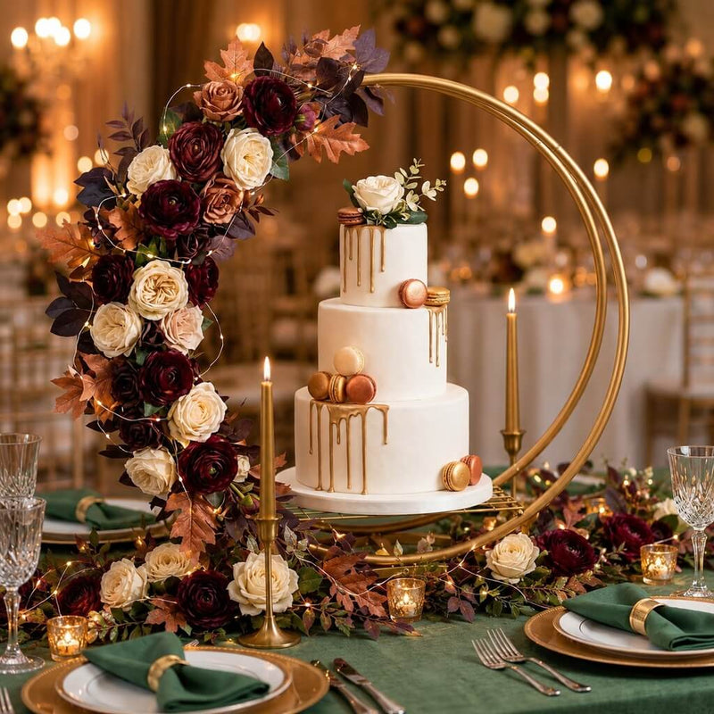 Double Frame Metal Hoop Centerpiece 24" Gold – Wedding Flower Stand for Cake Table Décor - thumbnail number 7