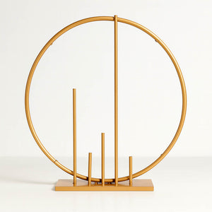 Gold Metal Floral Hoop Centerpiece 24" Round – Self-Standing Wedding Table Arch Frame with Pillars