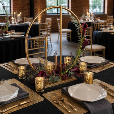 Gold Metal Floral Hoop Centerpiece 24" Round – Self-Standing Wedding Table Arch Frame with Pillars - thumbnail number 6