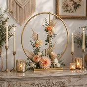 Gold Metal Floral Hoop Centerpiece 24" Round – Self-Standing Wedding Table Arch Frame with Pillars - thumbnail number 9