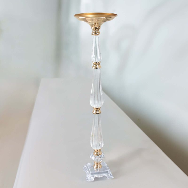 32" Gold/Clear Acrylic Crystal Pillar Candle Stand – Wedding Flower Bowl Pedestal Table Centerpiece - thumbnail number 2