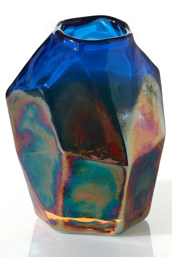 Iridescent Blue Mogul Bohemian Bud Vase