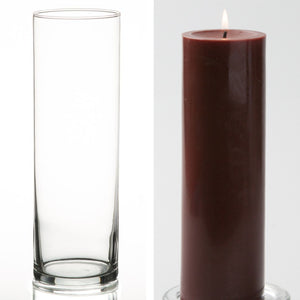 Richland Pillar Candle 9" & Eastland Cylinder Holder 10.5" Set of 12 (Choose your Color)