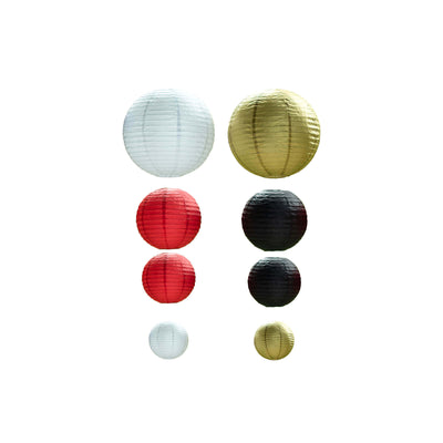 Set of 8 Mixed Red Gold Hanging Paper Lanterns, Assorted Size Decorative Round Chinese Sky Lanterns - 6",8",10",14"