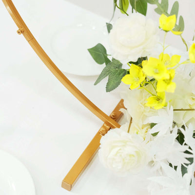 32" Gold Round Hoop Wedding Centerpiece – Metal Self-Standing Floral Wreath Frame - thumbnail number 3