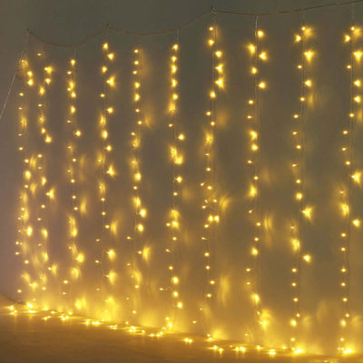 Warm White 300 LED Icicle Curtain String Lights 10ft with 8 Modes & Inline Memory Controller