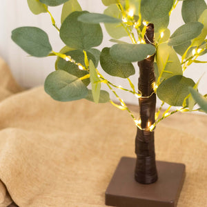 Artificial Eucalyptus Lighted Tree 17" Green – 50 Warm White LED Battery Operated Tabletop Fairy Lights