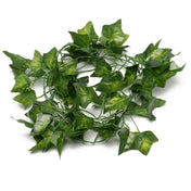 Coiled green silk ivy garland with warm white LED fairy lights on a white background - thumbnail number 1