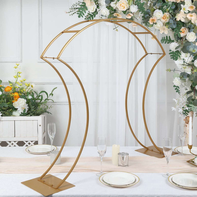 38" Curvy Design Gold Metal Floral Arch Frame – Wedding Table Centerpiece or Aisle Prop - thumbnail number 3