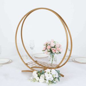 Double Frame Metal Hoop Centerpiece 24" Gold – Wedding Flower Stand for Cake Table Décor