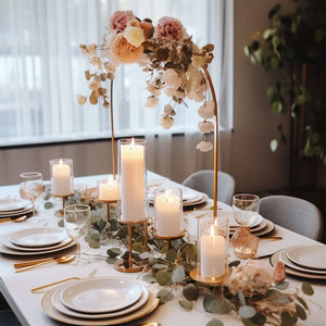 35" Gold Metal Wedding Cake Chiara Arch Centerpiece – Rounded Top Flower Stand Frame with Detachable Base