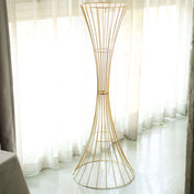 48" Tall Gold Metal Wire Trumpet Flower Centerpiece Stand – Reversible Hourglass Pedestal Prop - thumbnail number 3