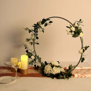 Silver Metal Hoop Wreath Centerpiece 24" – Round Arch Table Display for Weddings and Events