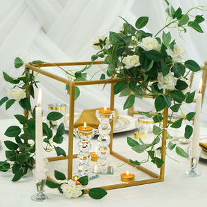 Set of 2 Gold Metal Flower Stands 12" – Square Geometric Frame for Wedding Centerpiece Display