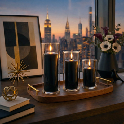 Richland Pillar Candles & Eastland Cylinder Holders Set of 3 - Black - thumbnail number 7