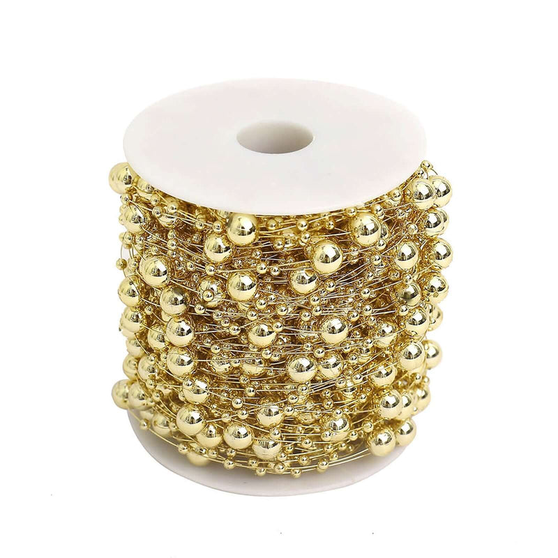 Gold faux pearl bead string vase filler spool on white background - thumbnail number 1