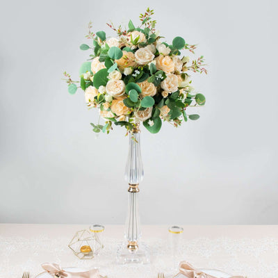 Gold/Clear 24" Acrylic Crystal Pillar Candle Stand – Wedding Flower Bowl Pedestal Table Centerpiece - thumbnail number 3