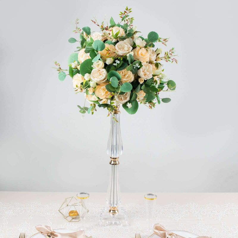 Gold/Clear 24" Acrylic Crystal Pillar Candle Stand – Wedding Flower Bowl Pedestal Table Centerpiece - thumbnail number 3