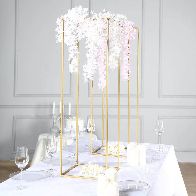 40" Gold Rectangular Metal Flower Stands – 2-Pack Geometric Column Frames for Stylish Flower Displays - thumbnail number 3