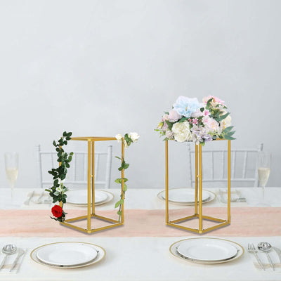 12" Gold Rectangular Metal Flower Stands – 2-Pack Geometric Column Frames for Wedding Arrangements - thumbnail number 3