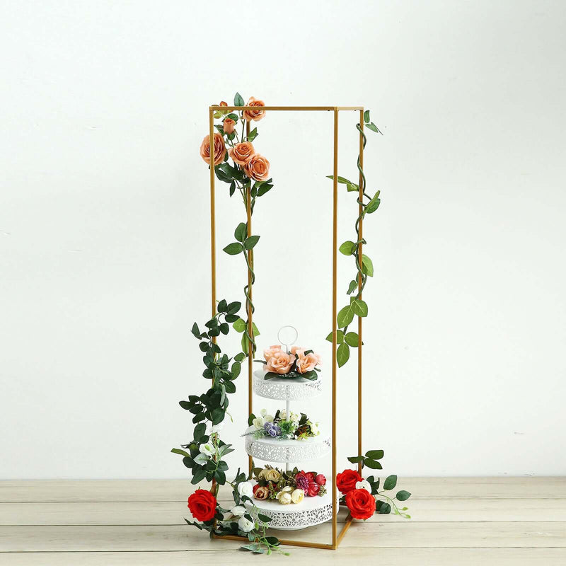 48" Gold Rectangular Metal Flower Stands – 2-Pack Geometric Column Frames for Stylish Flower Displays - thumbnail number 3
