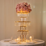 5-Tier Gold Crystal Pendant Chandelier Table Centerpiece 40" – Metal Flower Stand with Square Frame and Hanging Crystals - thumbnail number 2