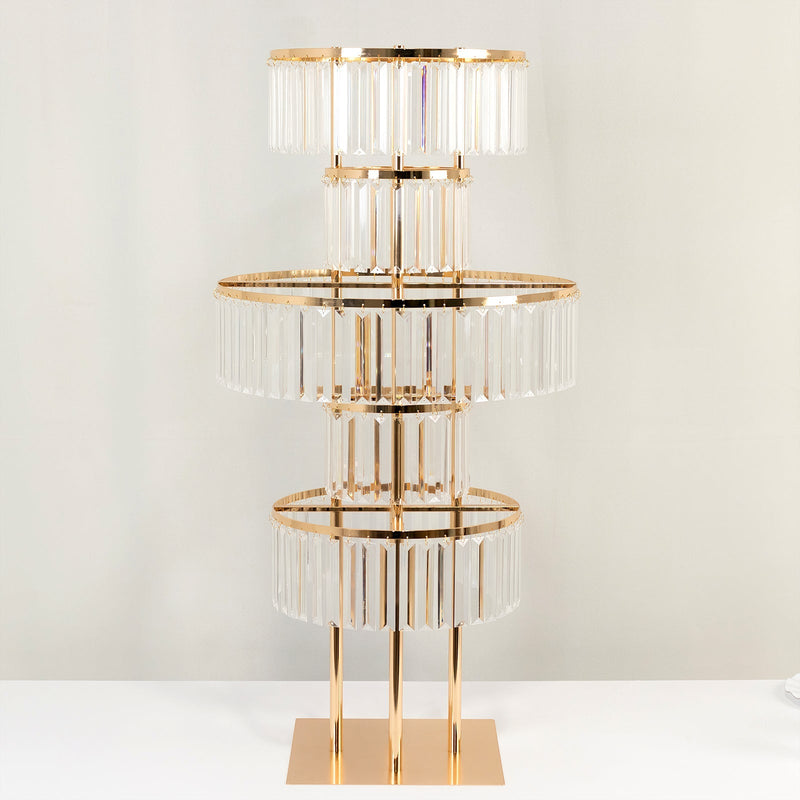 5-Tier Gold Crystal Pendant Table Centerpiece Chandelier 40" – Round Metal Vase Pedestal with Hanging Crystals - thumbnail number 3